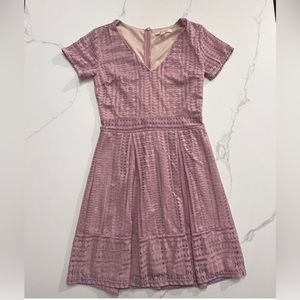 Miami Womens Lace Mini Dress Dusty Rose Pink Fit & Flare Short Sleeve Lined